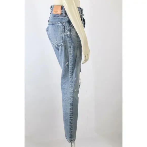 Authentic MOUSSY VINTAGE Blue Distressed High Rise Straight Leg Jeans Size 26 - Picture 8 of 16